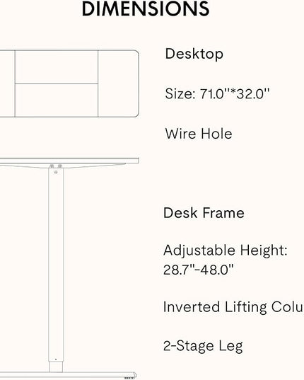 SANODESK Electric Standing Desk 71x32 Inch Height Adjustable Stand Up Desk Home Office Computer Workstation Sit Stand Home Office Desk with Splice Board (White Frame + White Top)