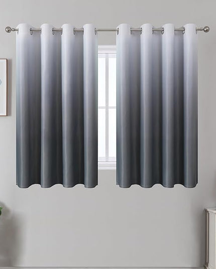 Estelar Textiler Ombre Blackout Curtains for Kitchen, Grey and Greyish White Full Light Blocking Thermal Insulated Energy Saving Gray Drapes 54 Inches Long for Bathroom, 52Wx54L,2 Panels