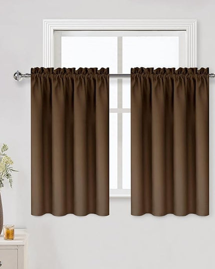 DWCN Blackout Curtains for Living Room Thermal Insulated, Energy Saving & Noise Reducing Bedroom Curtains, Brown, W 52x L 36 Inch, Set of 2 Rod Pocket Curtain Panels