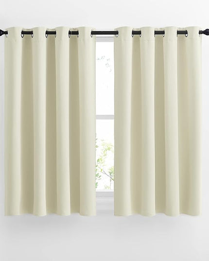 NICETOWN Half Window Curtains for Bedroom - Silver Grommet Modern Thermal Insulated Home Decor Window Coverings for Nursery/Flat, Beige, W52 x L54, Set of 2