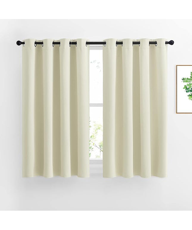 NICETOWN Short Window Curtains 45" L - Grommet Sunlight Reducing Solid Vertical Curtains and Drapes for Cafe & Home Office, Beige, 52" Wide Per Panel, Sold by 2 Panels