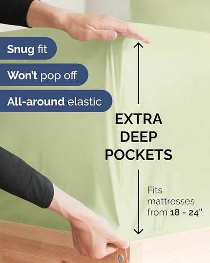 Extra Deep King Sheet Set - 6 Piece Breathable & Cooling Sheets - Hotel Luxury Bed Sheets Set - Easy & Secure Fit - Soft, Wrinkle Free & Comfy Sheets Set - Light Sage Sheet Set with Extra Deep Pockets