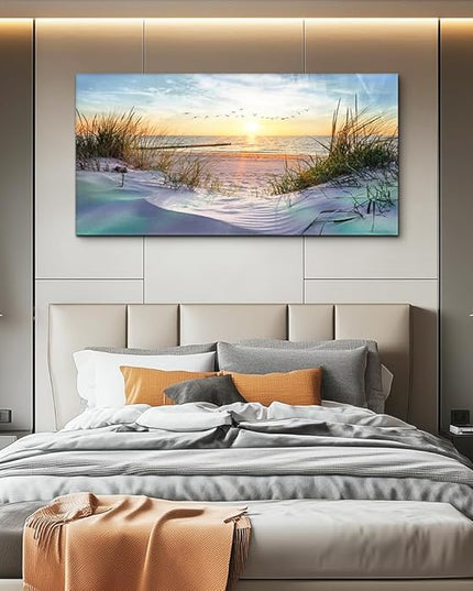 Canvas Wall Art For Living Room Large Size Wall Art Decor For Bedroom Blue Ocean Beach Landscape Paintings Poster Prints Artwork Office Decorations Seascape Wall Pictures Modern Room Home Decor Works