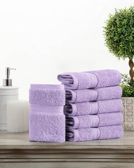 Superior Egyptian Cotton Pile Face Towel/Washcloth Set of 6, Ultra Soft Luxury Towels, Thick Plush Essentials, Absorbent Heavyweight, Guest Bath, Hotel, Spa, Home Bathroom, Shower Basics, Purple