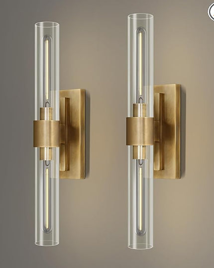 Wall Sconces Set of Two, Brass Wall Lights for Bathroom Vanity, 22.8" Gold Sconces 2-Light, Indoor Brass Wall Sconces for Bathroom Mirror, Vanity, Bedroom, Living Room