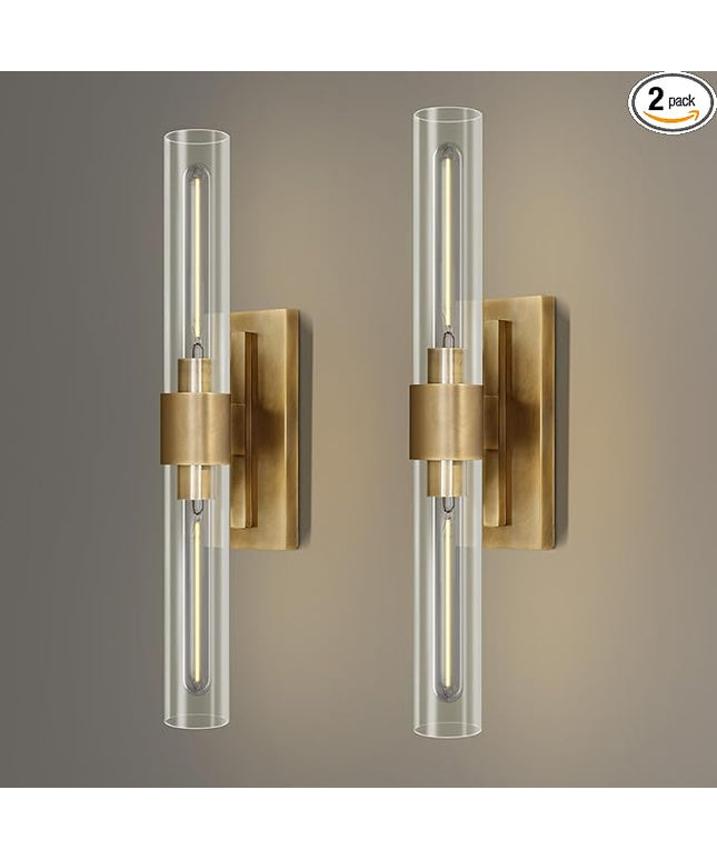 Wall Sconces Set of Two, Brass Wall Lights for Bathroom Vanity, 22.8" Gold Sconces 2-Light, Indoor Brass Wall Sconces for Bathroom Mirror, Vanity, Bedroom, Living Room