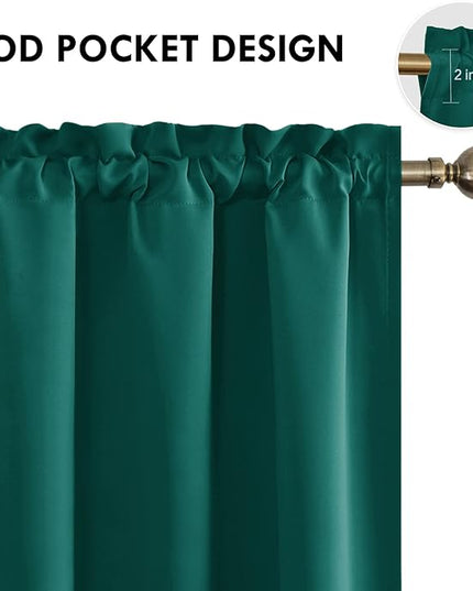 DWCN Blackout Curtains Thermal Insulated, Energy Saving & Noise Reducing Bedroom and Living Room Curtains, Hunter Green, W 42x L 63 Inch, Set of 2 Rod Pocket Curtain Panels