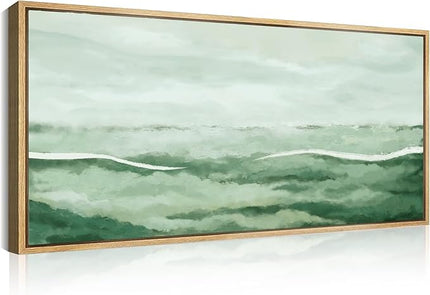 Large Green Wall Art 20x40 Inch Green Abstract Wall Decor Framed Neutral Painting for Living Room Bedroom Dining Room