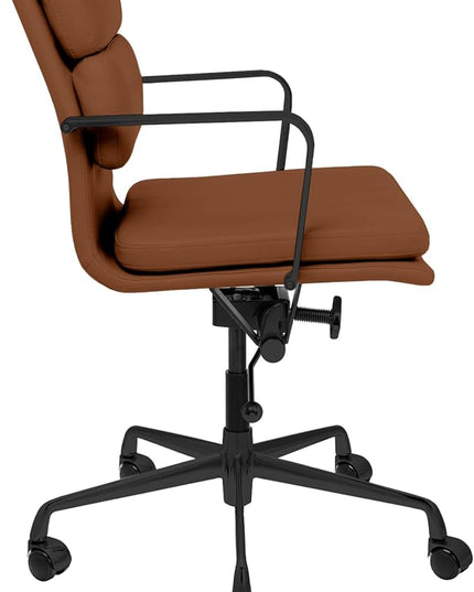 Laura Davidson Furniture SOHO II Padded Management Office Chair - Mid Back Desk Chair with Arm Rest, Swivel & Cushion Availability, Made of Faux Leather, Brown with Black Frame, Computer Chair