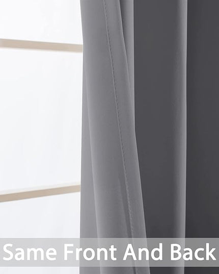 Yakamok Blackout Curtains Room Darkening Thermal Insulated Window Panels,Solid Grommet Top Drapes for Bedroom/Living Room(52Wx90L, Grey, 2 Panels)