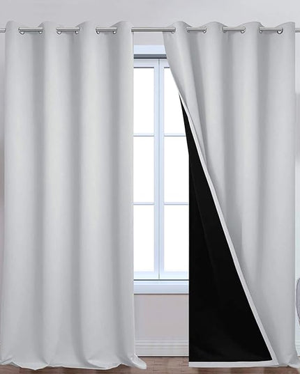 Yakamok 100% Blackout Curtains 108 Inches Long, 2 Thick Layers Thermal Insulated Curtain Panels for Bedroom, Full Light Blocking Drapes with Black Liner (52" Wide Each Panel, Light Grey, 2 Panels)