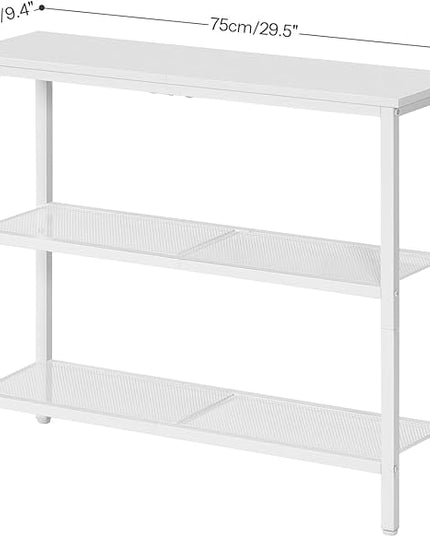 HOOBRO 29.5" Narrow Console Table, 3-Tier Entryway Table, Thin Sofa Table with Shelves, Side Table, Display Table, for Hallway, Entrance, Living Room, Bedroom, White WW73XG01