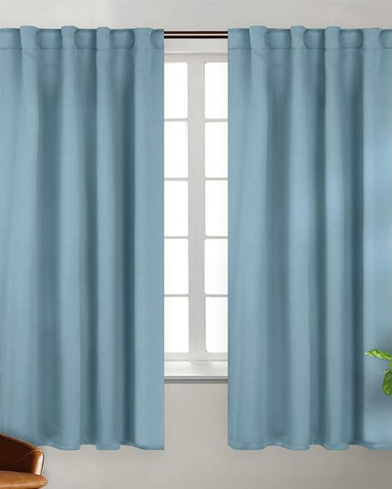 BGment Greyish Blue Curtains 63 inch Length for Bedroom - Rod Pocket and Back Tab Blackout Curtains Thermal Insulated Room Darkening Curtains for Living Room, 2 Window Curtain Panels (38 x 63 Inch)