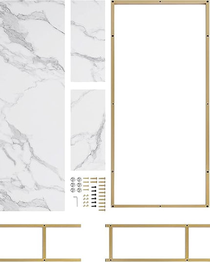ivinta Computer Desk, Home Office Desk with Storage Shelves for Living Room, Bedroom, Office, Whale-ML55 (White and Gold, 55")