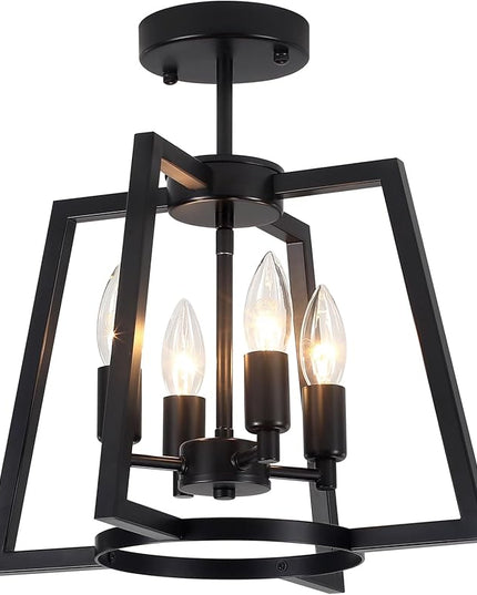 TOULMJ 14.56" Ceiling Light Fixture, 4-Light Farmhouse Black Semi-Flush Mount Ceiling Light for Kitchen Island Laundry Room Bedroom Dining Room Hallway Entryway