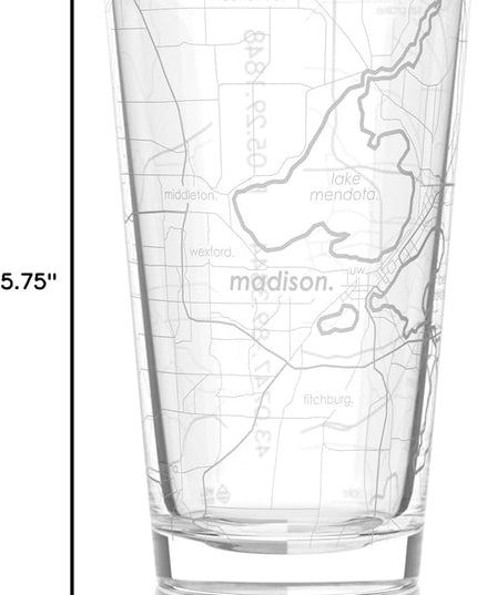 Well Told Engraved Madison Wisconsin Map Pint Glass, Etched Beer Gift (16 oz, Clear) City Map Pint, Custom City Glassware, Gifts For Beer Lovers
