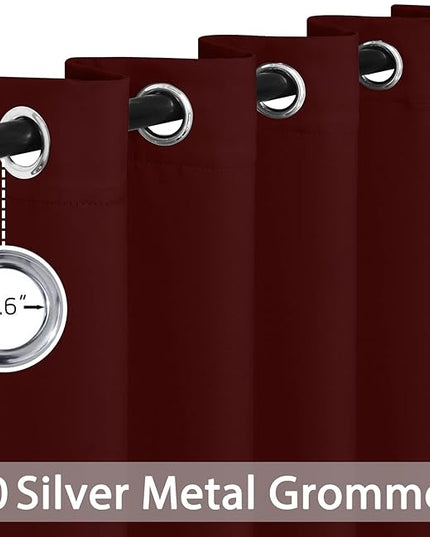 Yakamok Blackout Curtains Room Darkening Thermal Insulated Window Panels,Solid Grommet Top Drapes for Bedroom/Living Room(62Wx63L, Burgundy Red, 2 Panels)