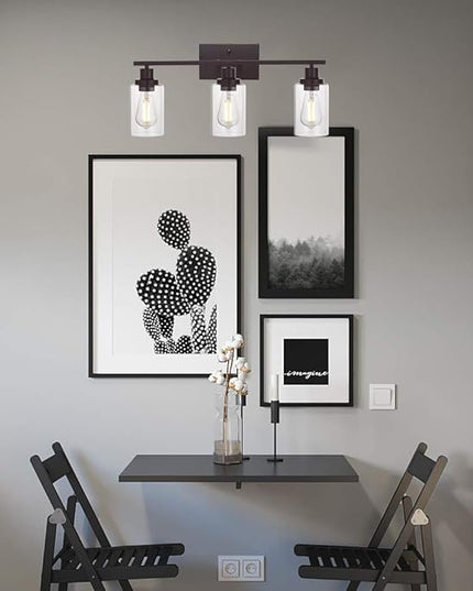 MELUCEE 3 Light Bathroom Vanity Light Oil Rubbed Bronze, Industrial Wall Light Fixture with Clear Glass Shade Sconces for Bedroom Porch Kitchen Living Room (Patent No.: US D963914 S)