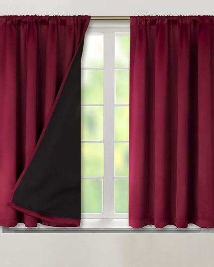 BGment 100% Blackout Curtains 45 Inches Length 2 Panels, Christmas Thermal Insulated Room Darkening Soundproof Window Curtains Panels for Kitchen, Each Drapes 42 Inches Wide, Burgundy Red