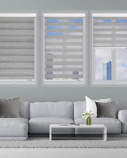 Shadesu Cordless Zebra Blinds for Windows, 44" W x 72" H, Grey, Dual Layer Free-Stop Zebra Shades, Light Control for Day and Night, Sheer Blinds for Indoor Windows, Bedroom, Kitchen