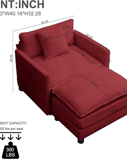 SZLIZCCC 56.3''D Oversized Chaise Lounge Chair Indoor, Comfy Chenille Upholstered Sofa Chair with Ottoman, Deep Seat Single Sofa Couch with 1 Pillow for Living Room(Wine red, 56.3''-Single)