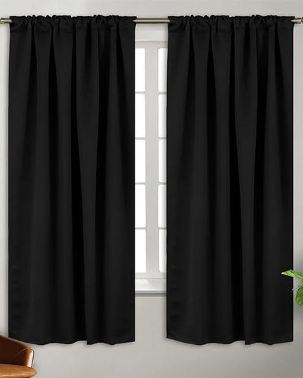 BGment Black Curtains 63 inch for Bedroom - Rod Pocket and Back Tab Blackout Curtains Thermal Insulated Room Darkening Curtains for Living Room, 2 Window Curtain Panels (38 x 63 Inch, Black)
