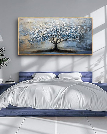 ERQINHUA Abstract Wall Art Living Room Large Wall Decor Wood Framed Art For Office Wall Pictures Blue Grey Tree Painting Canvas Printing Artwork Bedroom Restaurant Home Decoration Aesthetic 30"X60"