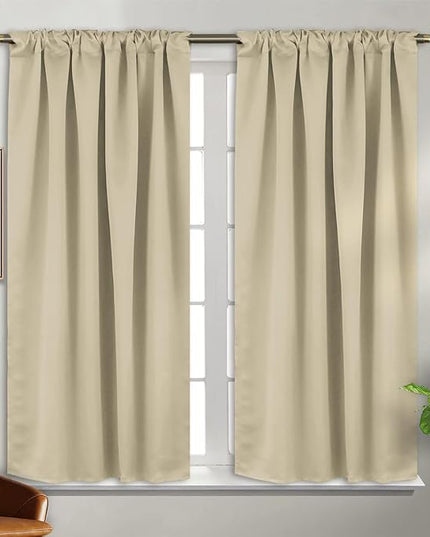 BGment Beige Curtains 45 inch Long - Rod Pocket and Back Tab Room Darkening Thermal Curtains for Bedroom/Small Window/Living Room, 2 Curtain Panel Sets, 38 x 45 Inch