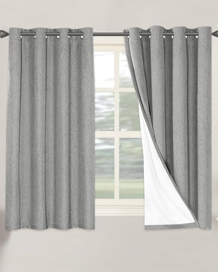 H.VERSAILTEX Linen Blackout Curtains 54 Inches Long 100% Blackout Thermal Insulated Textured Linen Look Curtain Draperies Anti-Rust Grommet, Energy Saving with White Liner, 2 Panels, Dove Gray