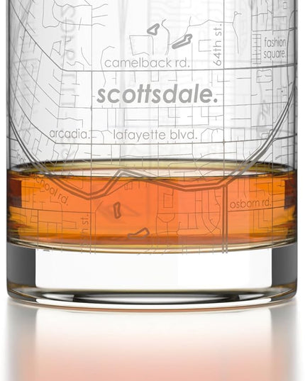 Well Told Engraved Scottsdale Arizona Map Rocks Glass, Old Fashioned Glassware (11 oz, Clear) Etched Bourbon Tumbler, Gifts For Whiskey Lovers