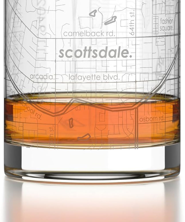 Well Told Engraved Scottsdale Arizona Map Rocks Glass, Old Fashioned Glassware (11 oz, Clear) Etched Bourbon Tumbler, Gifts For Whiskey Lovers