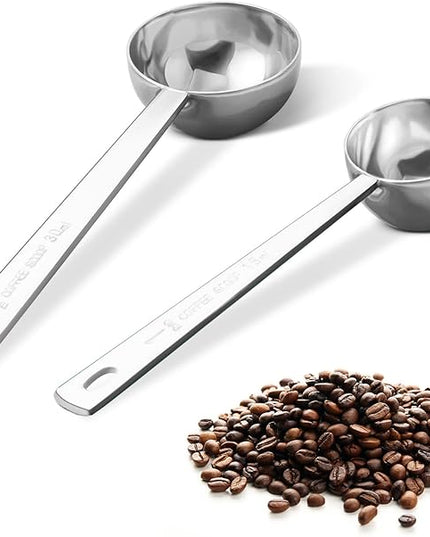 Premium Coffee Scoop Set, Set of 2, Metal Stainless Steel Long Handle Coffee Scoop, Measuring Coffee Spoons Contains 1 Tablespoon (15 ml) and 2 Tablespoons (30 ml) Spoon-Silver