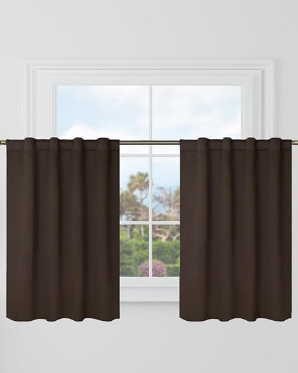 BGment Brown Cafe Blackout Curtains 36 Inch Length for Half Windows - 34 x 36 inch Curtains Rod Pocket and Back Tab Thermal Insulated Room Darkening Short Curtains for Kitchen, 2 Window Panels