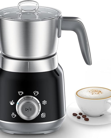 6-in-1 Electric Milk Frother and Steamer with Detachable Cups, Automatic Cold and Warm Foam Maker for Lattes/Cappuccinos/Hot Chocolate, Dishwasher Safe Black