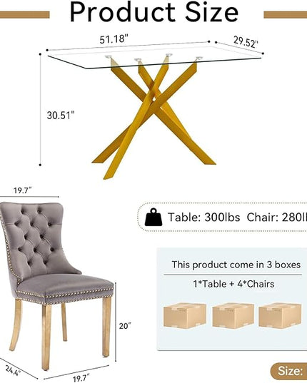 HomVent Rectangular Glass Dining Table Set for 4, Modern Tempered Glass Kitchen Table Set and Chairs,Rectangular Dining Room Table Set for Kitchen