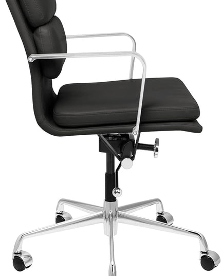 Laura Davidson Furniture SOHO II Padded Management Office Chair - Mid Back Desk Chair with Arm Rest, Swivel & Cushion Availability, Made of Faux Leather, Black, Computer Chair