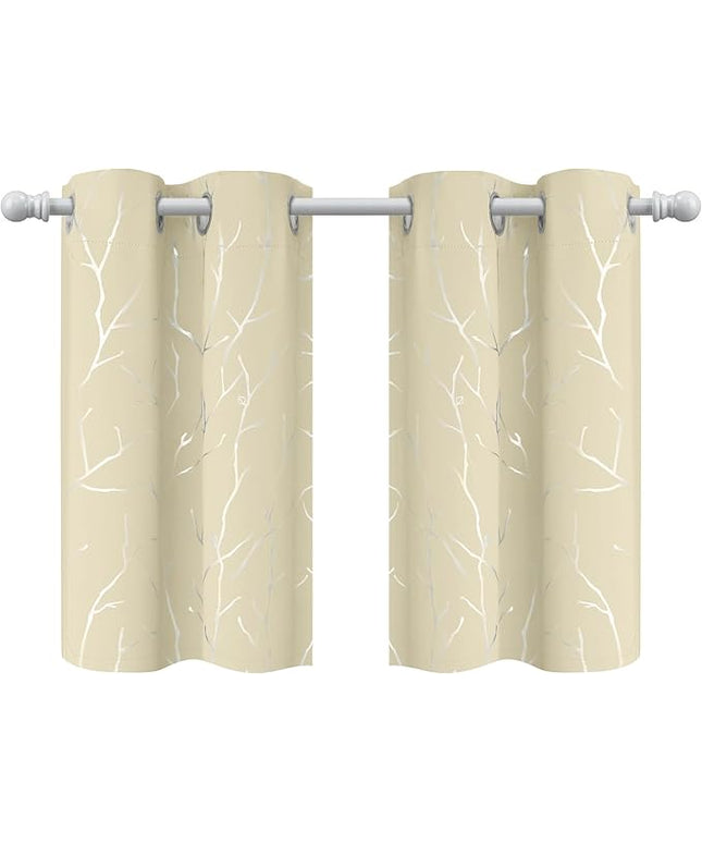 BUHUA Short Curtains 36 inches Long, Black Out RV Bunk Panels, Kitchen Window Curtains Over Sink, Thermal Insulating Blackout Drapes for Small Window (2 Panels, Beige, 26 inches Wide)