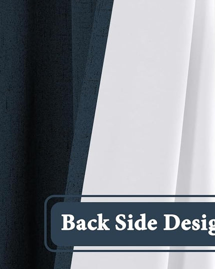 H.VERSAILTEX 100% Blackout Curtain for Bedroom 84 Inches Long Grommet Linen Face Full Light Blocking Curtain Drape for Living Room Thermal Insulated Linen Look Curtain 1 Panel, 52" W x 84" L, Navy