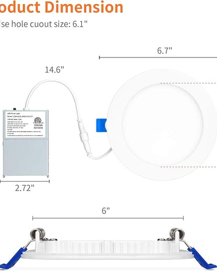 Meconard 4 Pack 6 Inch LED Recessed Ceiling Light, 2700K/3000K/3500K/4000K/5000K Selectable, Dimmable 12W=110W, 1050LM, IC Rated Can-Killer Downlights with Junction Box, ETL and Energy Star Listed