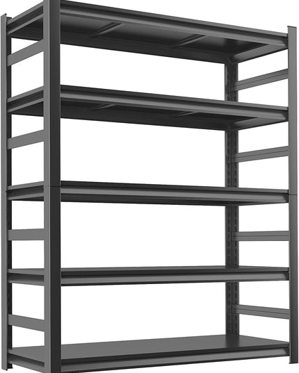 Metal Garage Shelving Unit, Heavy Duty 5-Tier Adjustable Storage shelves, Steel Shelving, 3000 lbs Capacity, Industrial Shelves for Heavy Tools and Equipment, Ideal for Garage, Basement, Black, 72"
