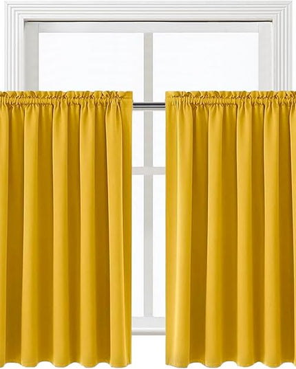 DWCN Thermal Short Blackout Curtains for Small Window, Energy Saving Room Darkening Curtains for Nursery/Bedroom/Kitchen(W60 x L36inch, Yellow, Set of 2 Panels, Top of Rod Pocket)