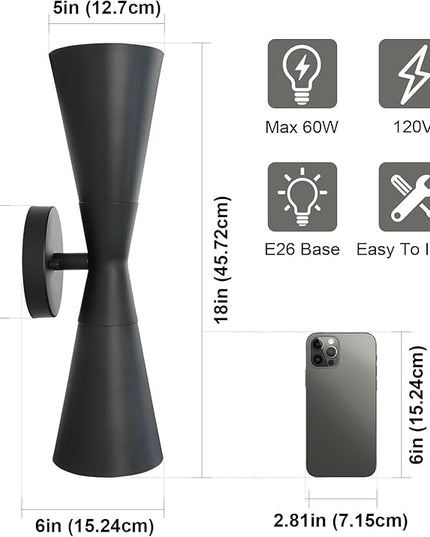 Wall Sconce Bathroom Sconces Lighting, 18 inch Black Modern Sconces Up Down Lights Wall Decor Indoor Wall Light Fixtures for Living Room Hallway Staircase Bedroom Hardwired
