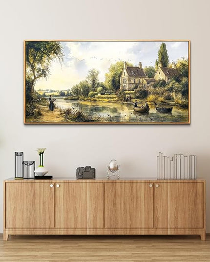 ERQINHUA Wall Art For Living Room Large Canvas Wall Decor For Bedroom Vintage Watercolour Painting Office Decoration Countryside Scenery Home Decor Wall Picture Ready To Hang 24x48 In Wood Framed