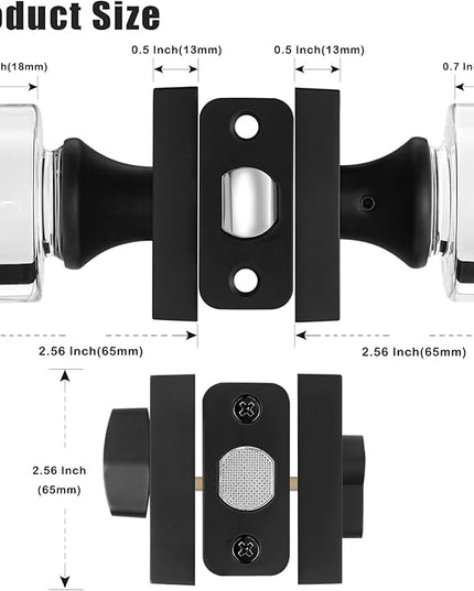 Exterior Glass Door Knob With Single Cylinder Deadbolt Lockset, Entry Crystal Door Knob, Black Front Door Lock Set, Matte Black Handle