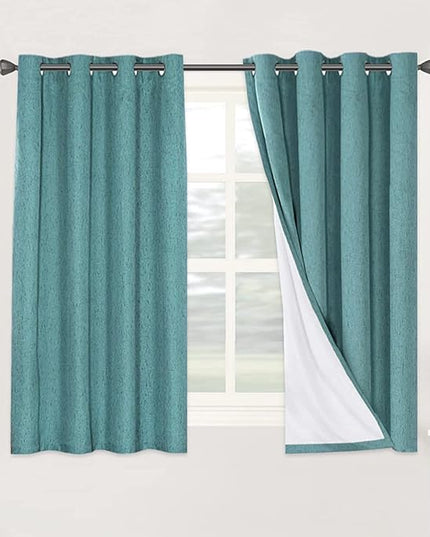 H.VERSAILTEX Linen Blackout Curtains 54 Inches Long 100% Absolutely Blackout Thermal Insulated Textured Linen Look Curtain Draperies Anti-Rust Grommet, Energy Saving with White Liner, 2 Panels, Teal