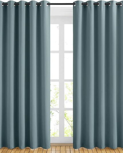 NICETOWN Blackout Greyish Blue Curtains for Sliding Glass Door 2 Panels - Thermal Insulated Grommet Room Darkening Window Drapes Sound Reducing Room Dividers for Living Room (2 Panels, W66 x L84)