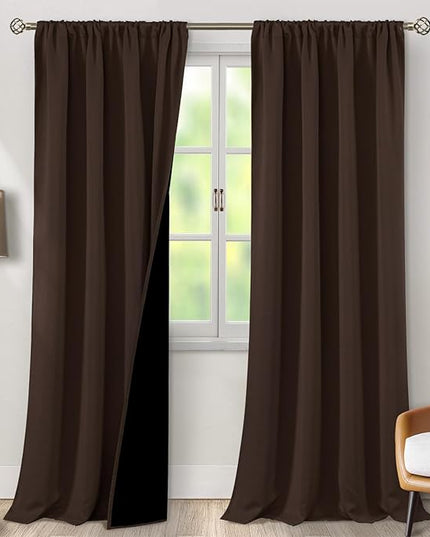 BGment Brown 100% Blackout Curtains for Living Room 108 Inch Length, Extra Long Room Darkening Noise Light Blocking Heavy Rod Pocket Dining Room Window Curtains 2 Panels Set, Each Panel 52 Wide