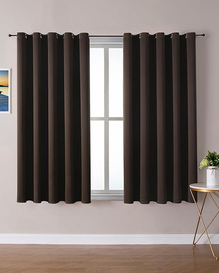ChrisDowa Brownout Curtains 70 inches Wide for Bedroom - 2 Panels Set Extra Wide Grommet Thermal Insulated Room Darkening Curtains for Living Room (Brown, 70 x 63 Inch)