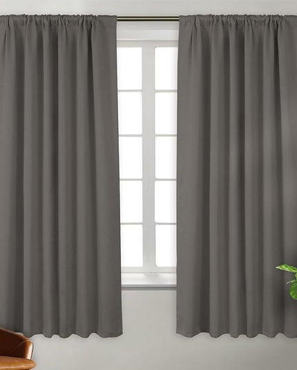 BGment Rod Pocket and Back Tab Blackout Curtains for Bedroom - Thermal Insulated Room Darkening Curtains for Living Room, 2 Window Curtain Panels (52 x 63 Inch, Grey)