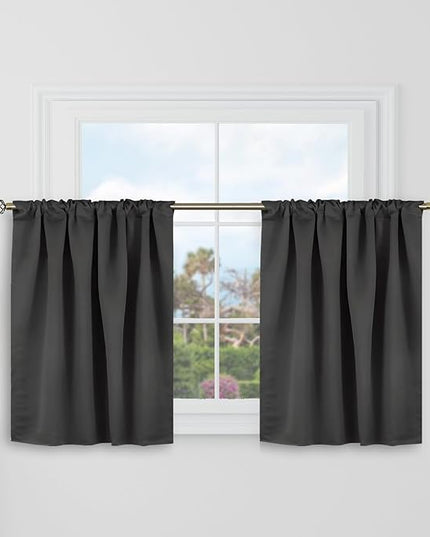 BGment Short Blackout Curtains 30 Inch Length for Small Windows - 34 x 30 inch Curtains Rod Pocket and Back Tab Thermal Insulated Room Darkening Curtains for Kitchen/Cafe Room, 2 Panels, Dark Grey